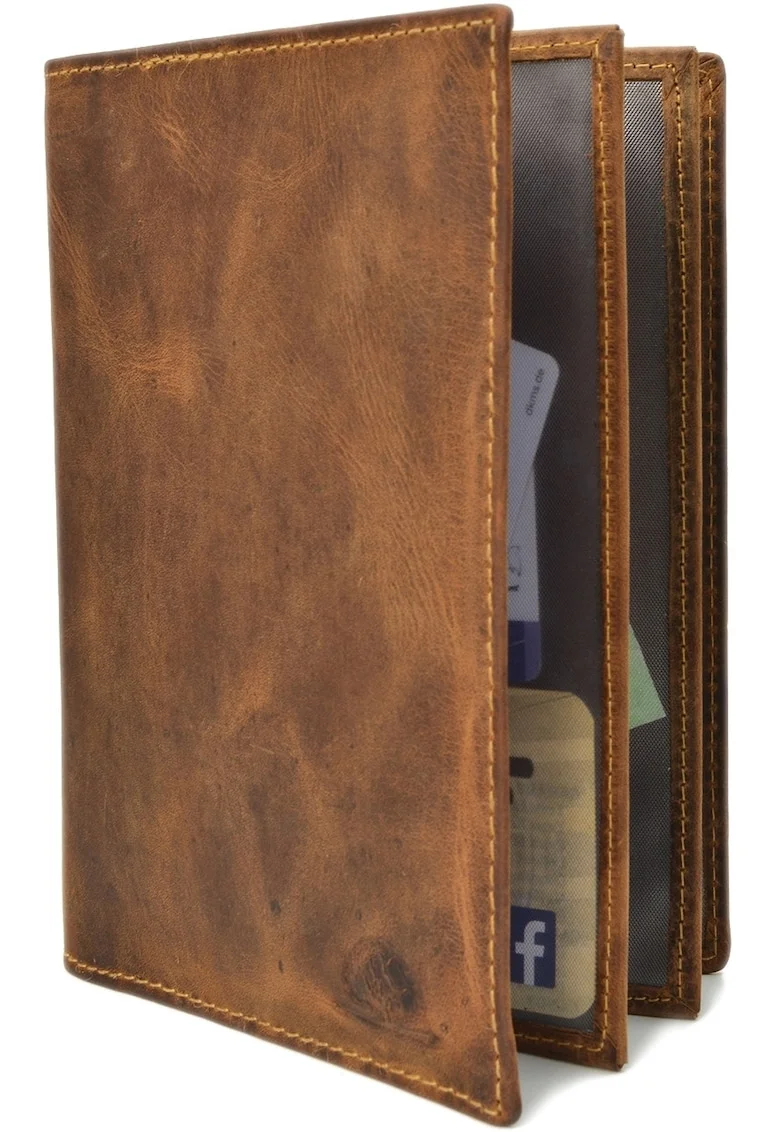 Etui acte unisex piele naturala 12 x 16.5 x 2 cm, Vintage,, Maro antichizat