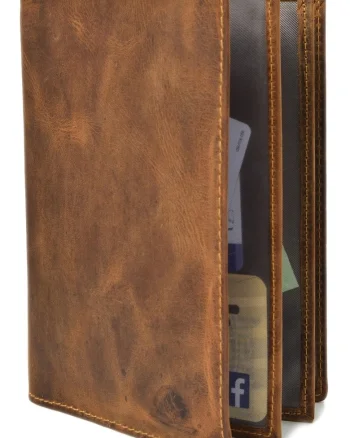 Etui acte unisex piele naturala 12 x 16.5 x 2 cm, Vintage,, Maro antichizat