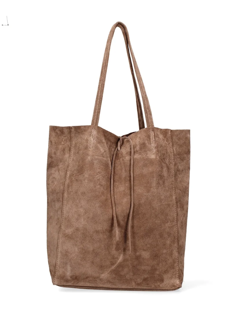 Geanta tote din piele intoarsa Lumena, Maro taupe
