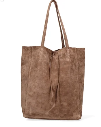 Geanta tote din piele intoarsa Lumena, Maro taupe