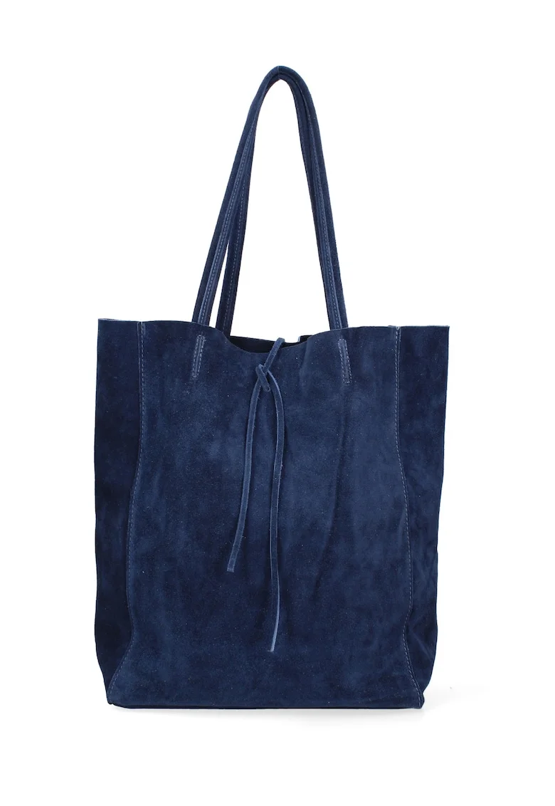Geanta tote din piele intoarsa Lumena, Bleumarin