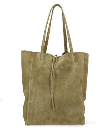 Geanta tote din piele intoarsa Lumena, Verde masliniu