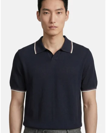Tricou polo cu benzi contrastante, Bleumarin