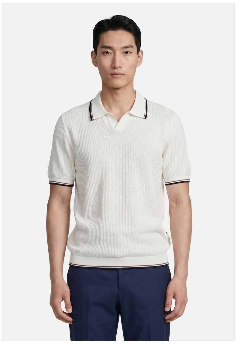 Tricou polo cu benzi contrastante, Alb