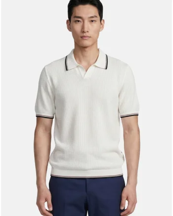 Tricou polo cu benzi contrastante, Alb