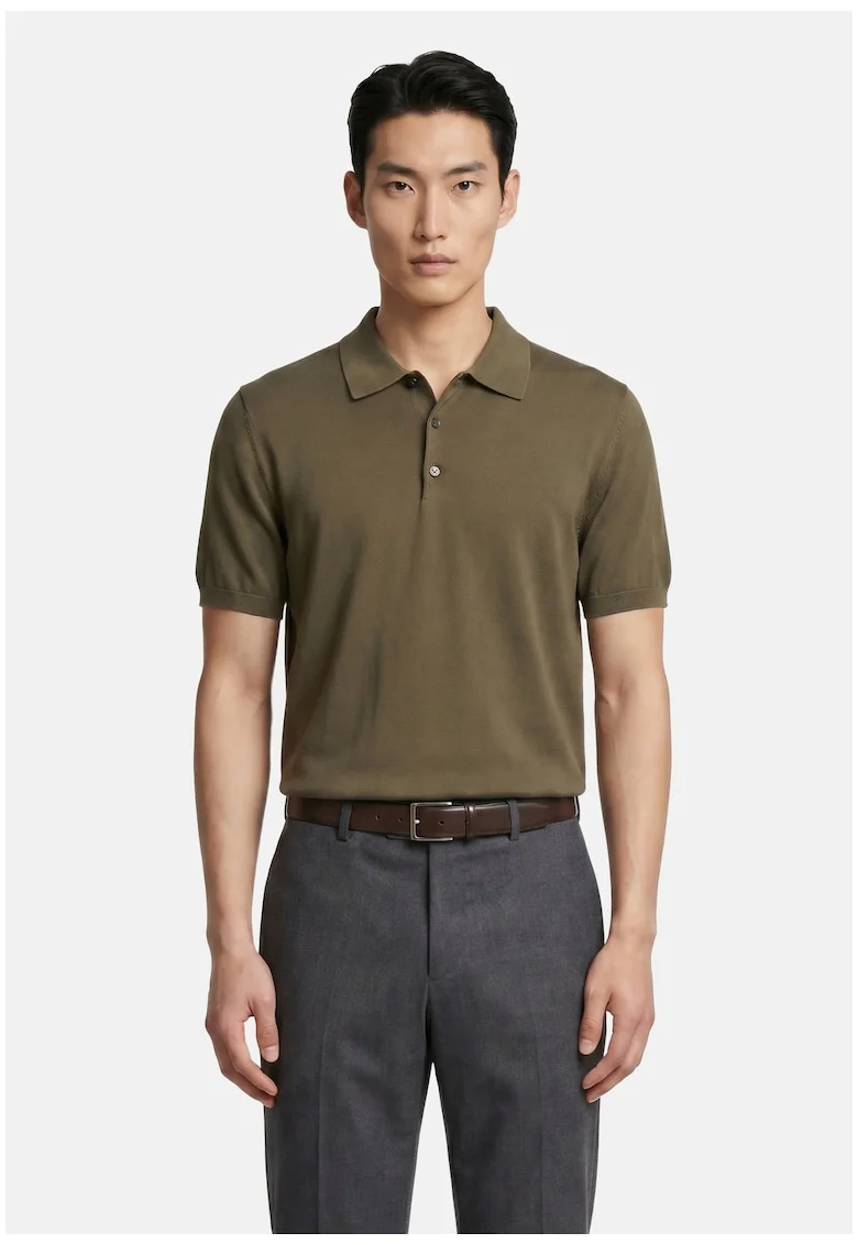 Tricou polo cu model uni, Verde masliniu