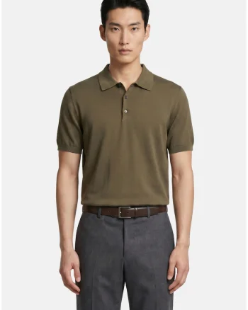 Tricou polo cu model uni, Verde masliniu