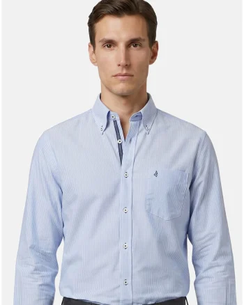Camasa regular-fit cu model dungi, Albastru azur