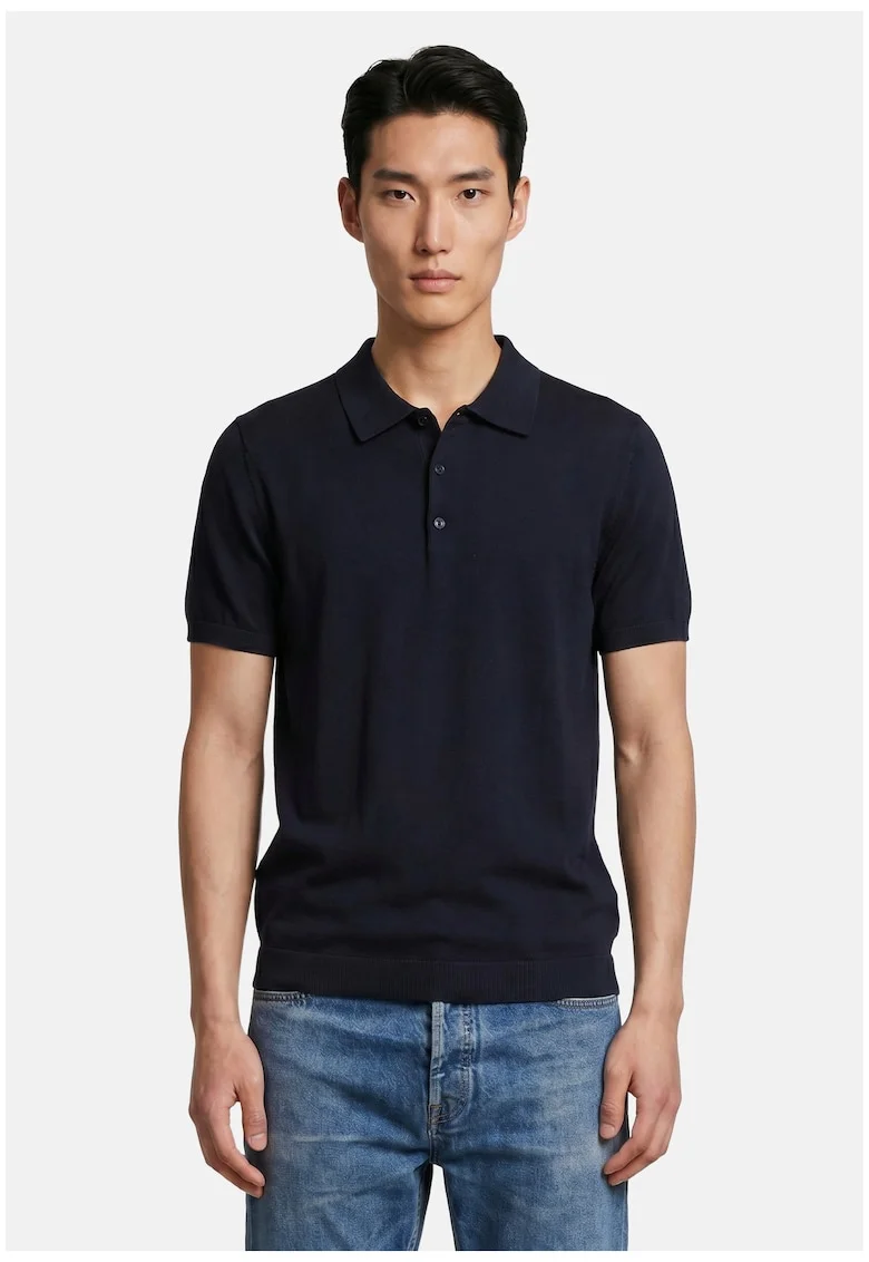 Tricou polo cu model uni, Bleumarin