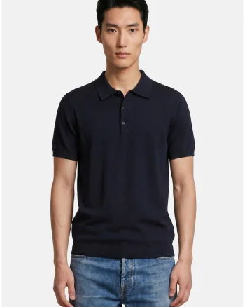 Tricou polo cu model uni, Bleumarin