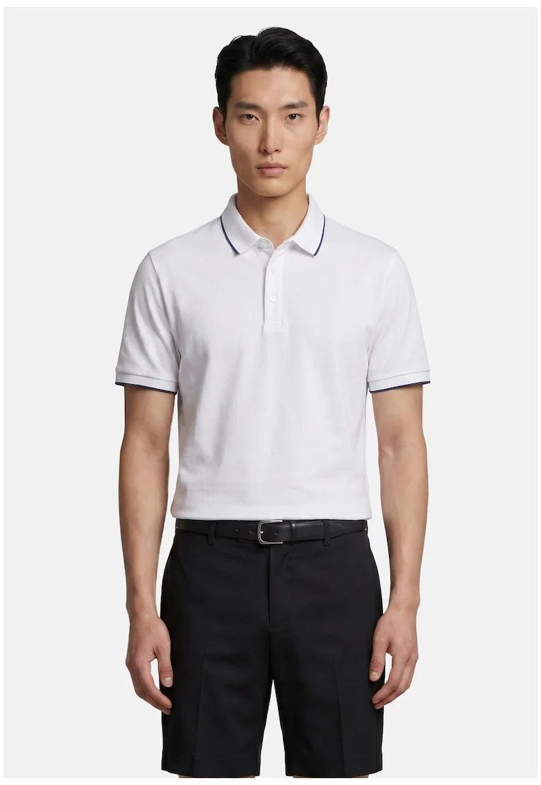 Tricou polo cu benzi contrastante, Alb
