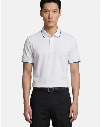 Tricou polo cu benzi contrastante, Alb