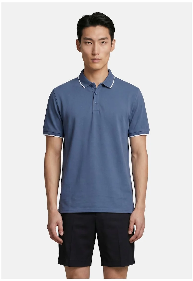 Tricou polo cu benzi contrastante, Albastru inchis