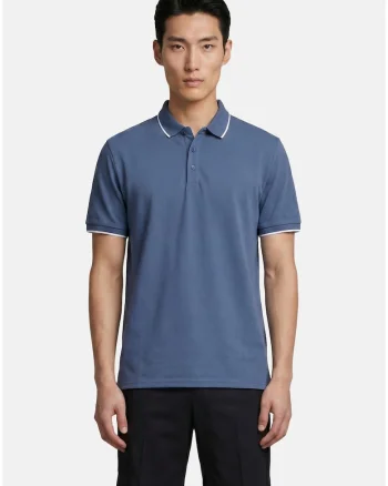 Tricou polo cu benzi contrastante, Albastru inchis