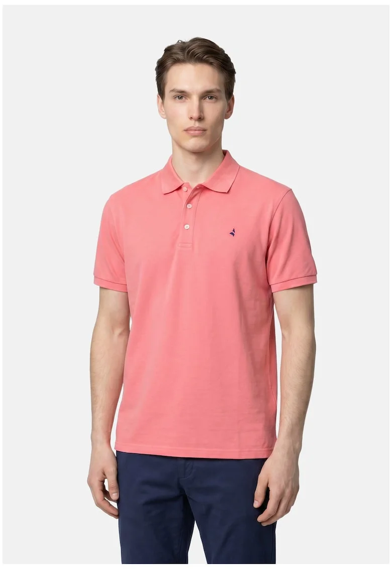 Tricou polo din bumbac cu model uni, Coral