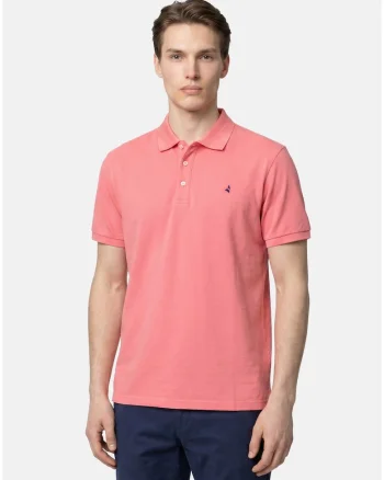 Tricou polo din bumbac cu model uni, Coral