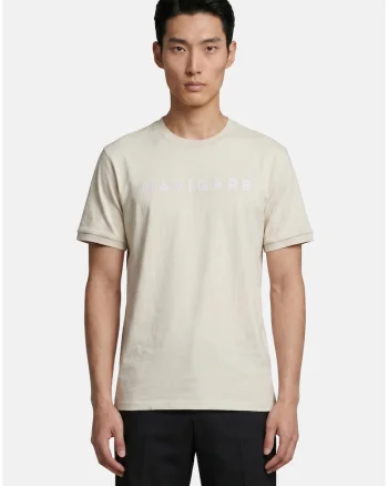 Tricou cu decolteu la baza gatului si logo, Bej