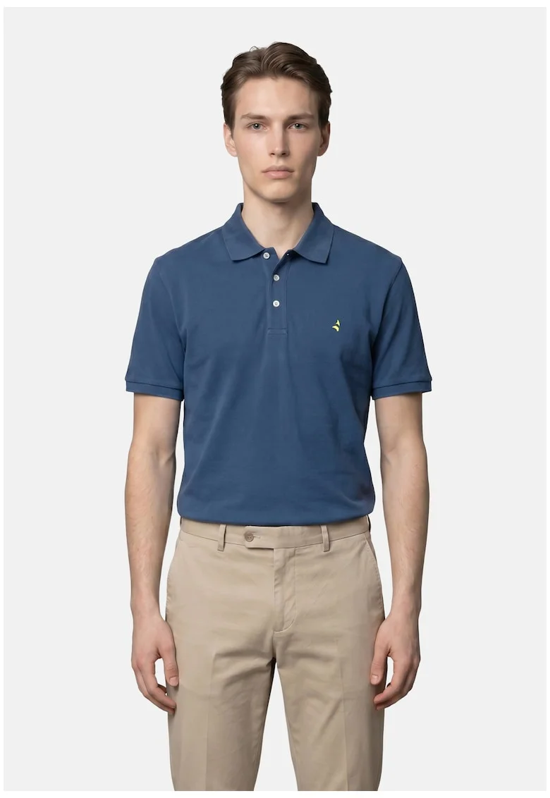 Tricou polo din bumbac cu model uni, Albastru oceanic