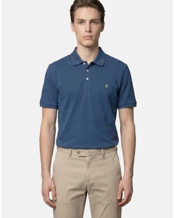 Tricou polo din bumbac cu model uni, Albastru oceanic