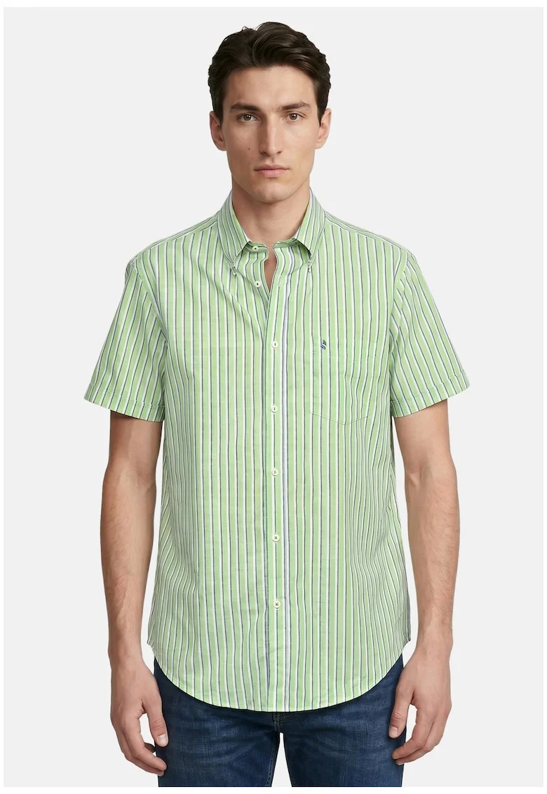 Camsa regular-fit din bumbac cu dungi, Verde deschis