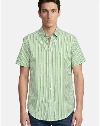 Camsa regular-fit din bumbac cu dungi, Verde deschis