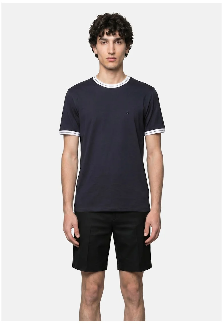 Tricou din bumbac cu decolteu la baza gatului, Bleumarin