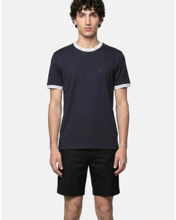 Tricou din bumbac cu decolteu la baza gatului, Bleumarin