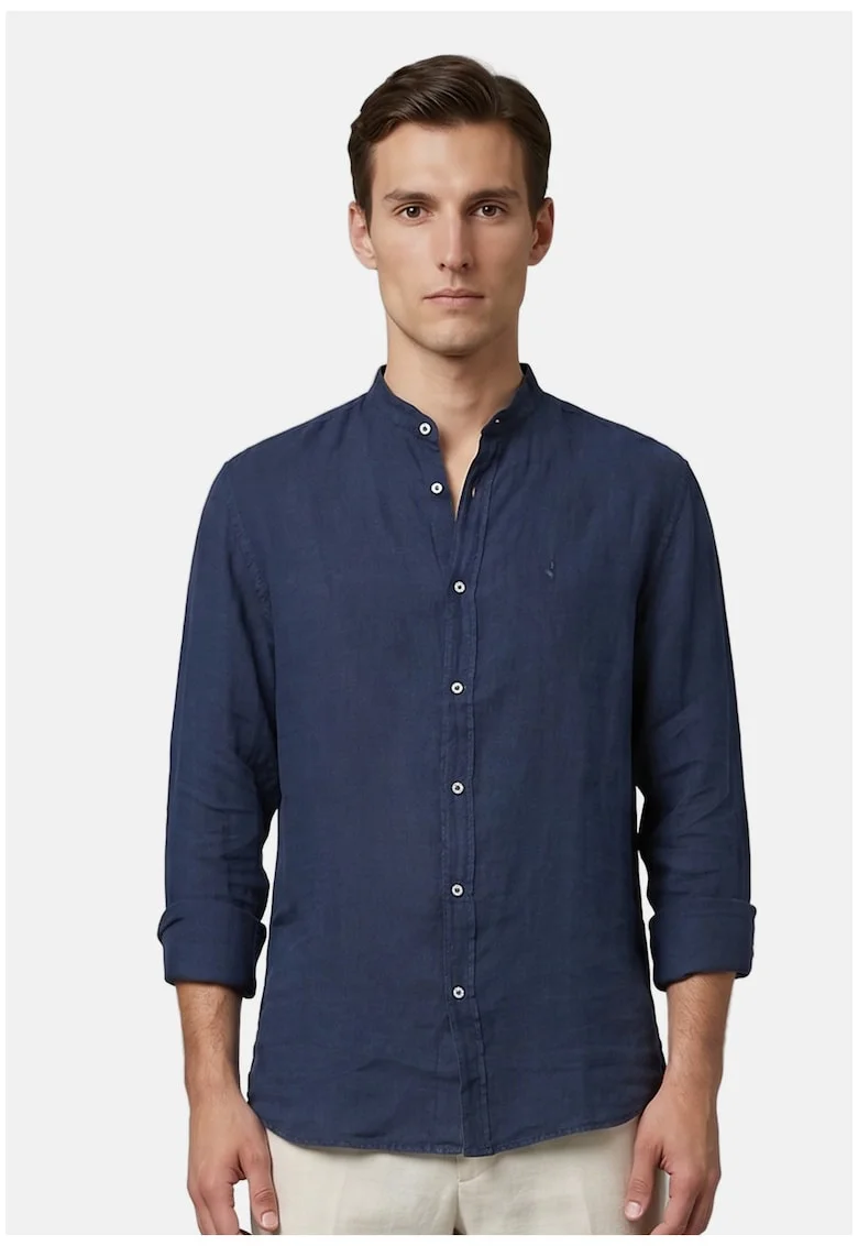 Camasa uni cu guler henley, Bleumarin