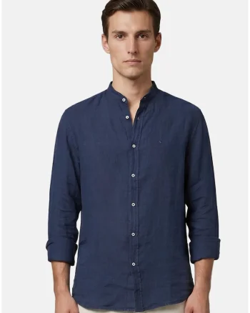 Camasa uni cu guler henley, Bleumarin