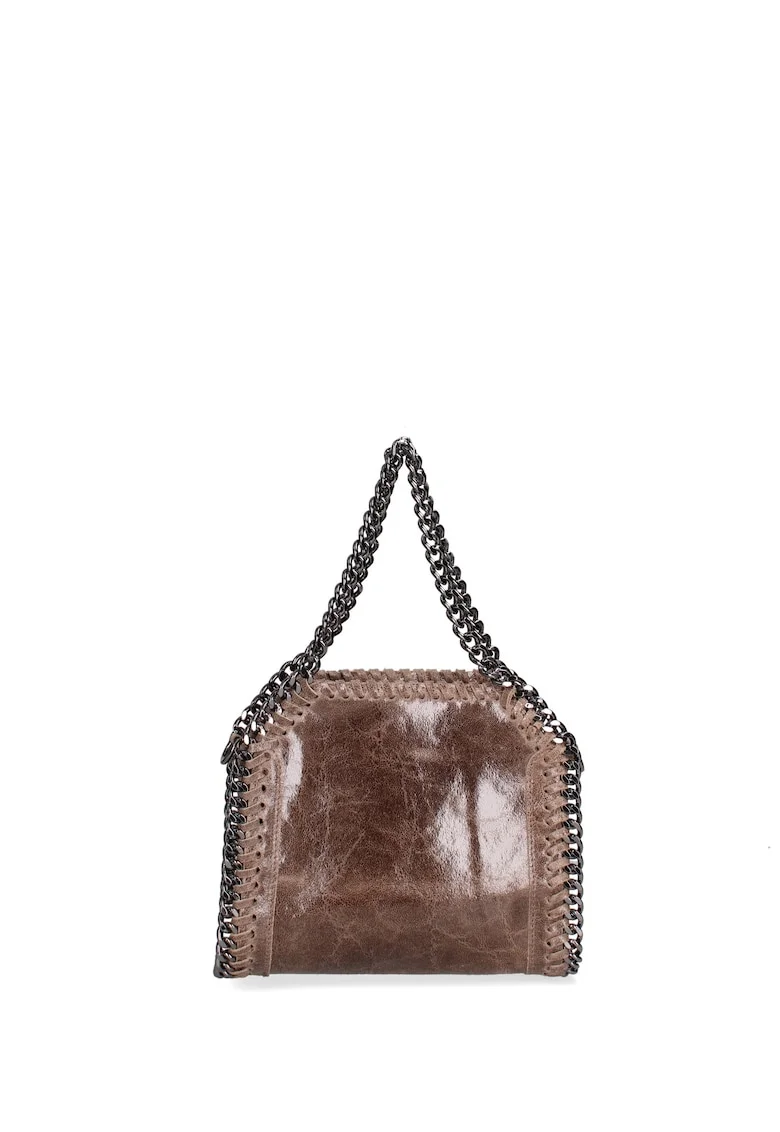 Geanta de piele cu maner din lant Zefira Chic, Maro taupe