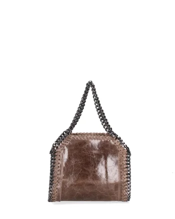 Geanta de piele cu maner din lant Zefira Chic, Maro taupe