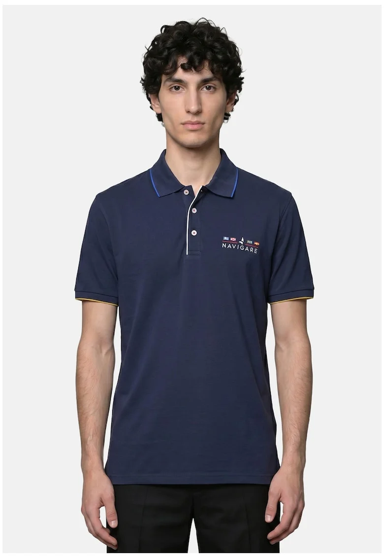 Tricou polo din bumbac cu logo pe piept, Bleumarin