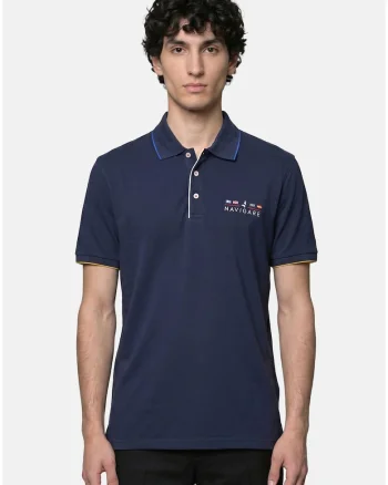 Tricou polo din bumbac cu logo pe piept, Bleumarin