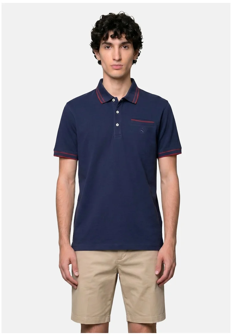 Tricou polo din bumbac cu model uni, Bleumarin