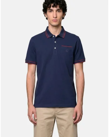 Tricou polo din bumbac cu model uni, Bleumarin