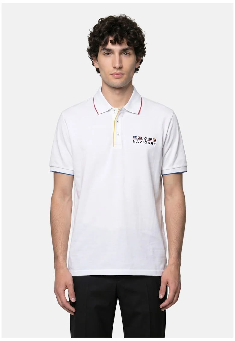 Tricou polo din bumbac cu logo pe piept, Alb