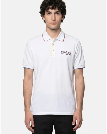 Tricou polo din bumbac cu logo pe piept, Alb