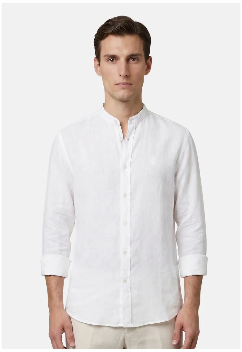 Camasa uni cu guler henley, Alb