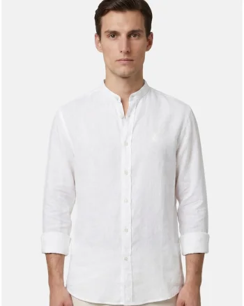 Camasa uni cu guler henley, Alb