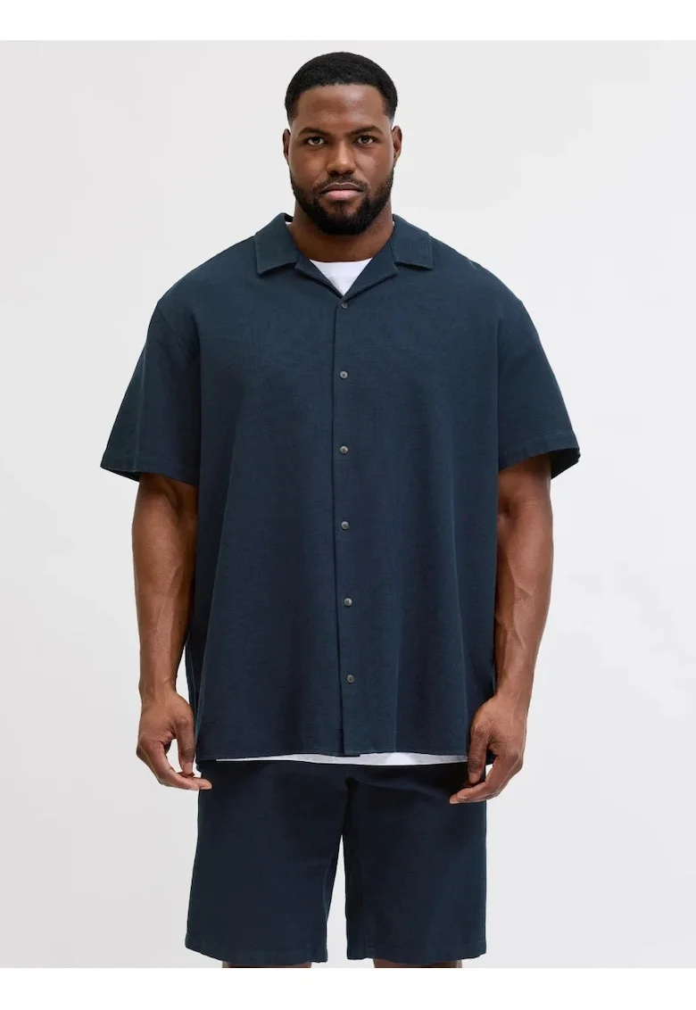 Plus Camasa Waffle, barbati big sizes, Resort Shirt, Albastru