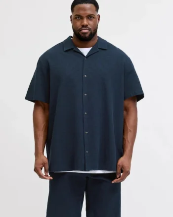 Plus Camasa Waffle, barbati big sizes, Resort Shirt, Albastru
