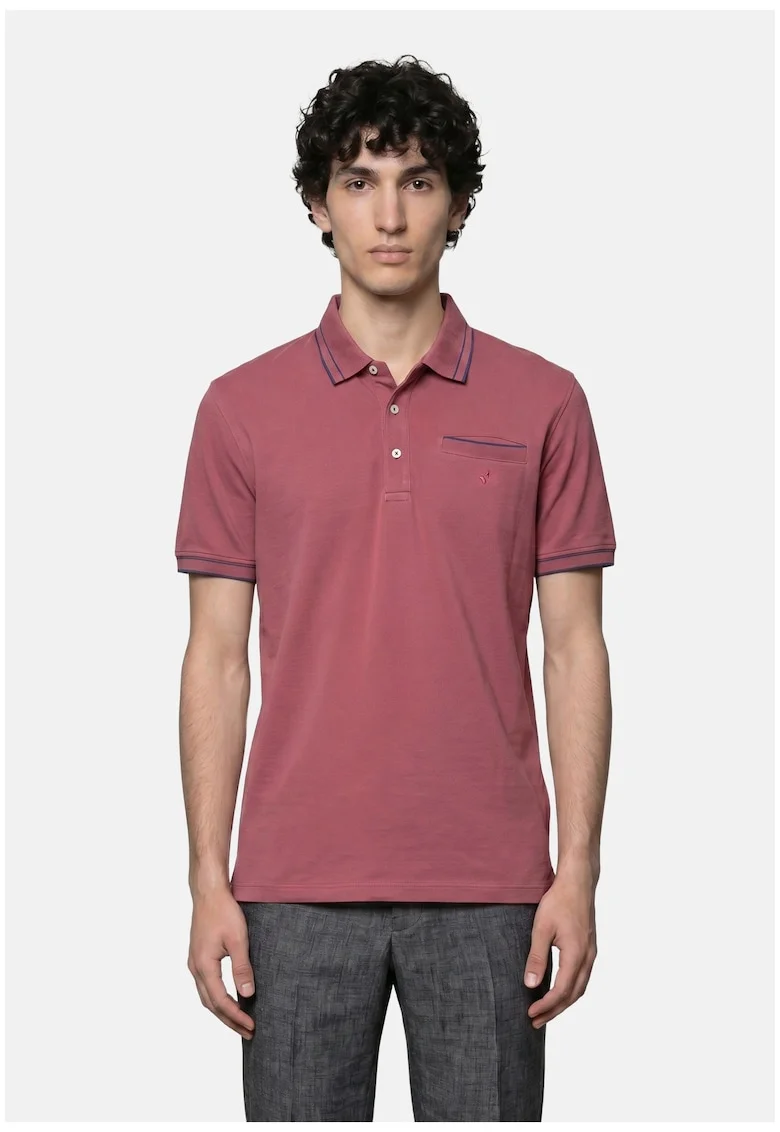Tricou polo din bumbac cu model uni, Rosu stins