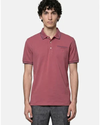 Tricou polo din bumbac cu model uni, Rosu stins