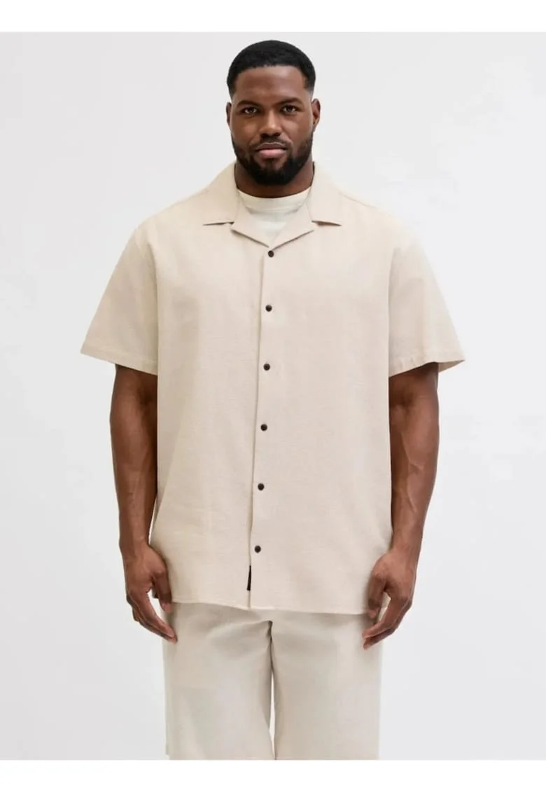 Plus Camasa Waffle, barbati big sizes, Resort Shirt, Bej