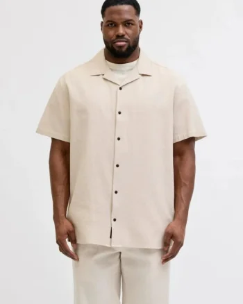 Plus Camasa Waffle, barbati big sizes, Resort Shirt, Bej