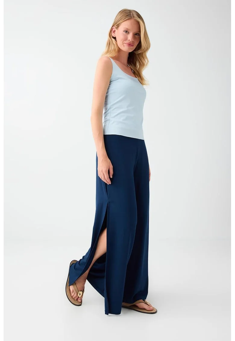 Pantaloni cu croiala ampla si slituri laterale, Albastru ultramarin