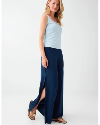 Pantaloni cu croiala ampla si slituri laterale, Albastru ultramarin