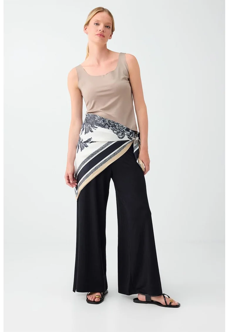 Pantaloni cu croiala ampla si slituri laterale, Negru