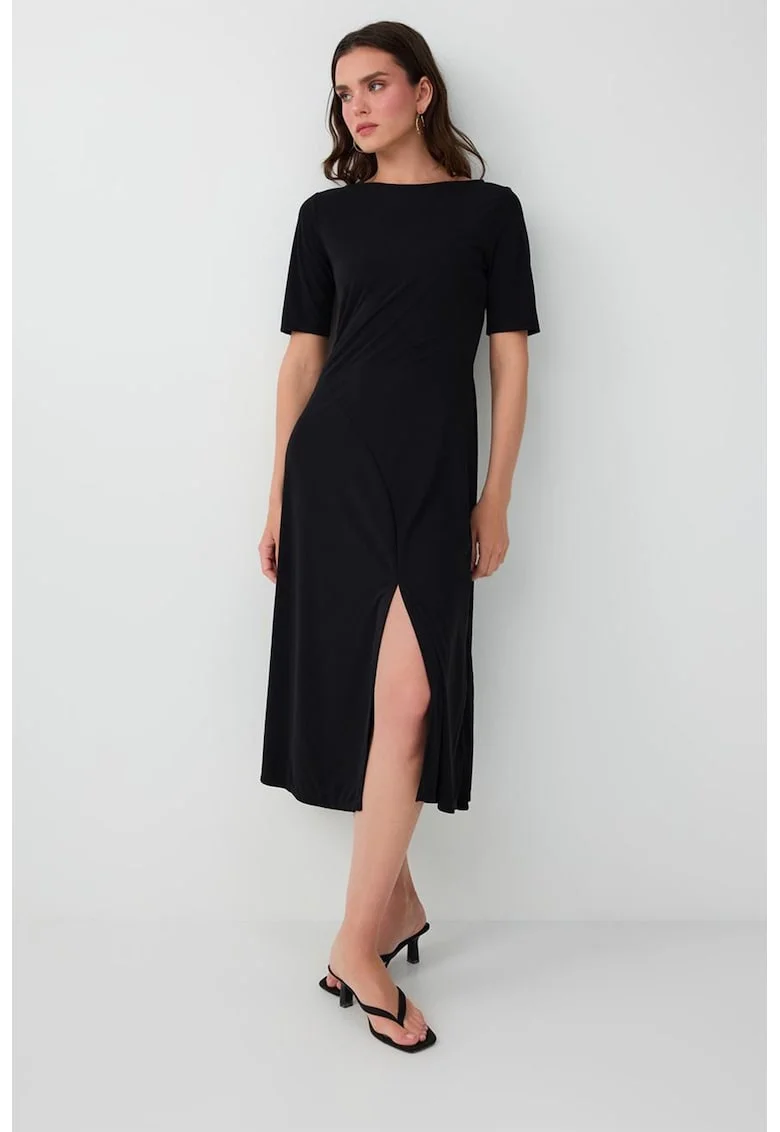 Rochie midi cu slit lateral, Negru