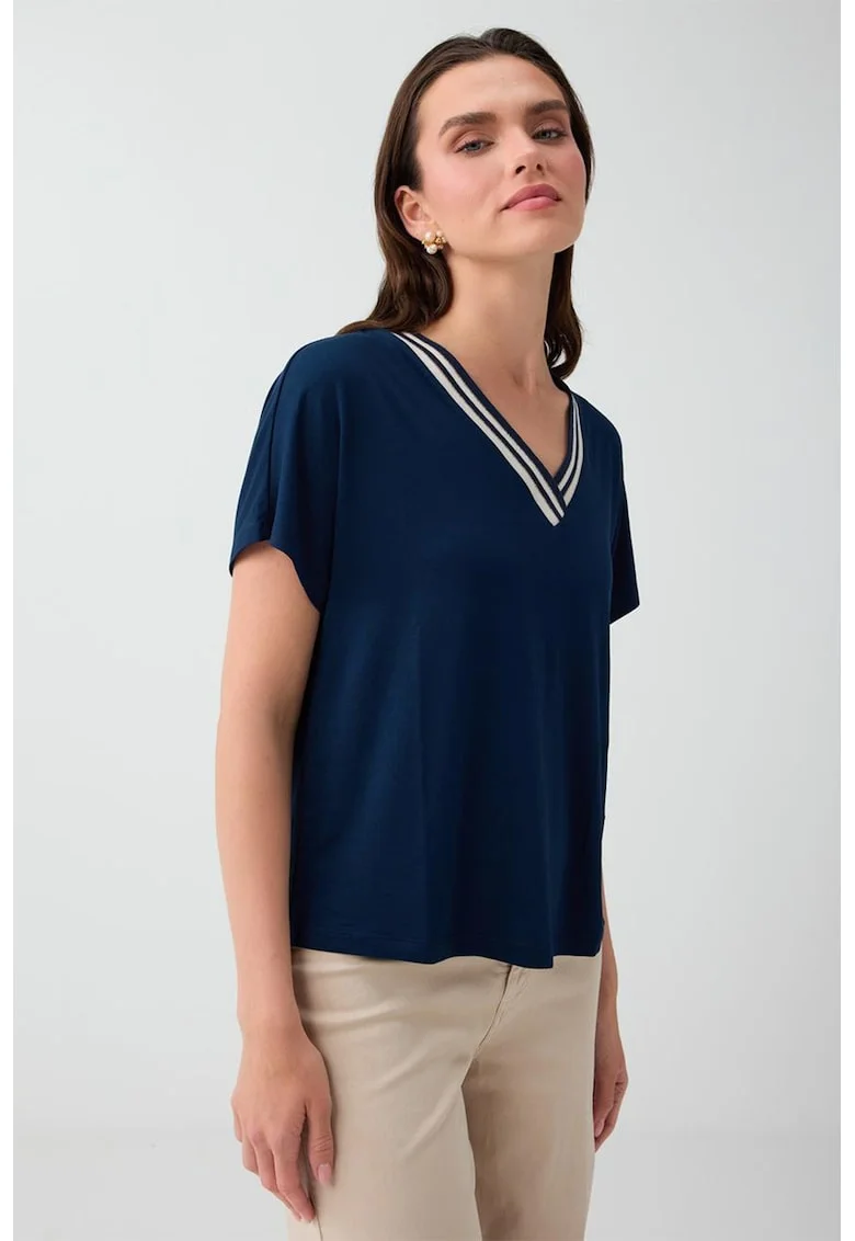 Tricou lejer cu decolteu in V, Bleumarin